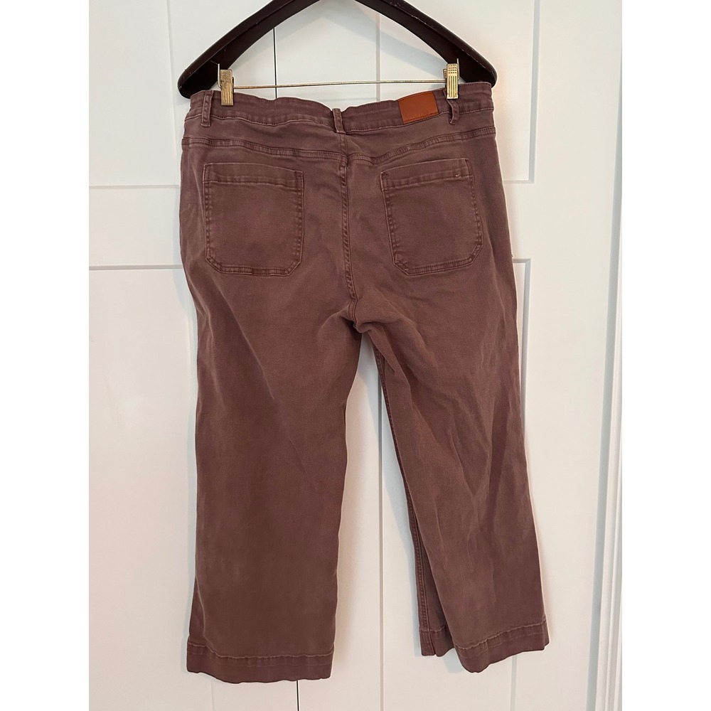Luvamia Womens Wide Leg Crop Pants Mauve Brown High Waisted Patch Pocket 2XL
